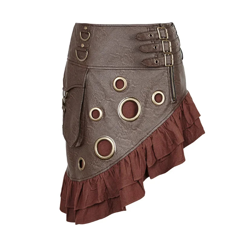 Stijlvolle Vintage Kilt Met Coarse-grain PU Leer