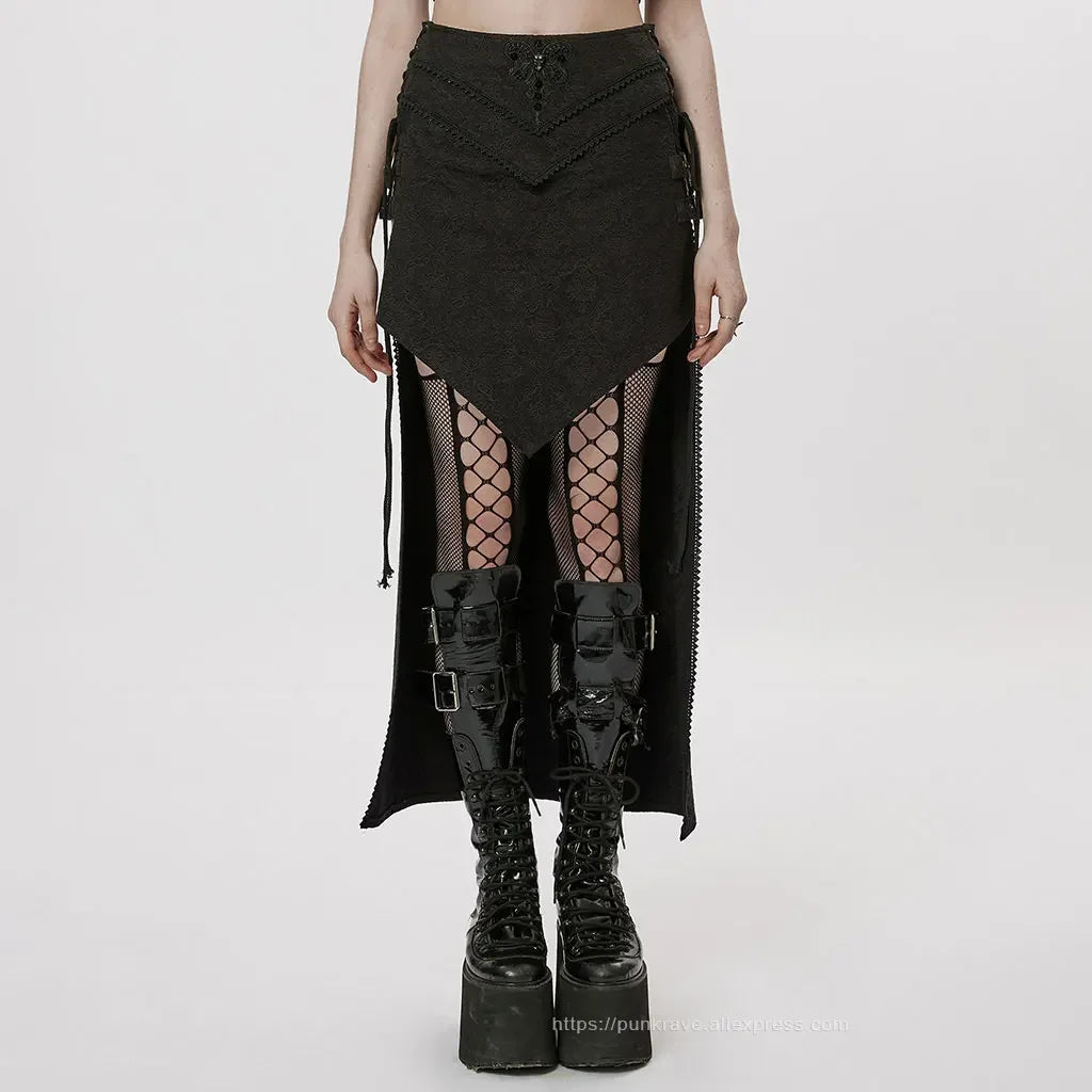Gothische A-lijn Asymmetrische Lange Rok met Jacquard Stof