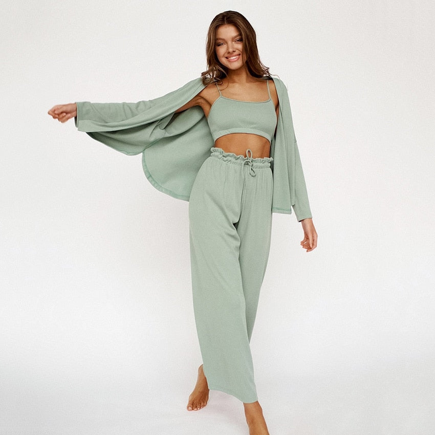 Gehaakt Casual Pyjama Set met Lange Mouwen en Comfortabel