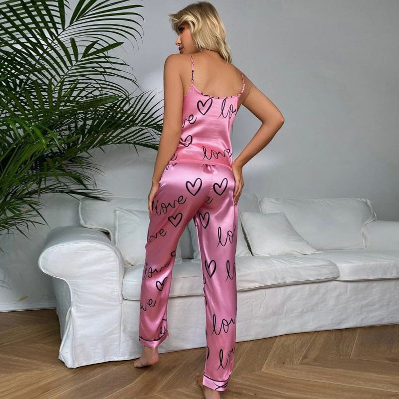 Bloemenprint Mouwloze Tops met Lange Broek Pyjama Set