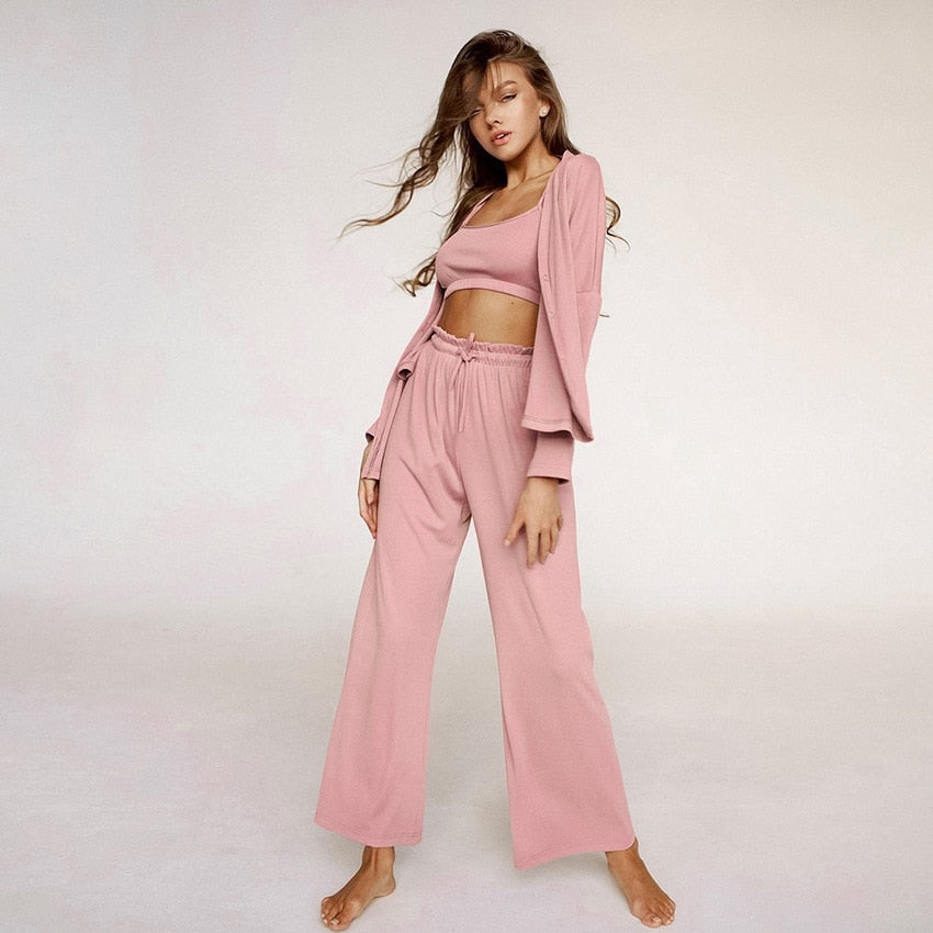 Gehaakt Casual Pyjama Set met Lange Mouwen en Comfortabel