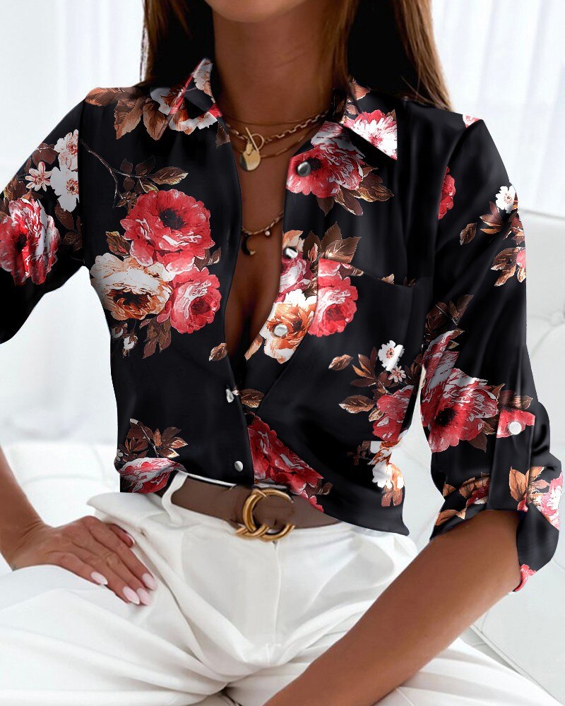 Modieuze Blouse Met Lange Mouwen En Knopenrij