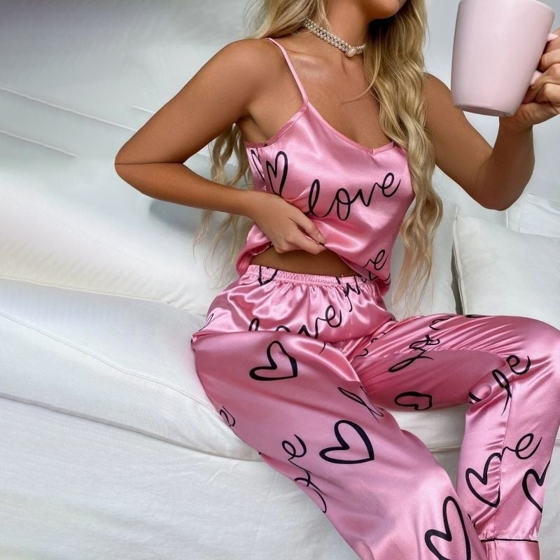 Bloemenprint Mouwloze Tops met Lange Broek Pyjama Set