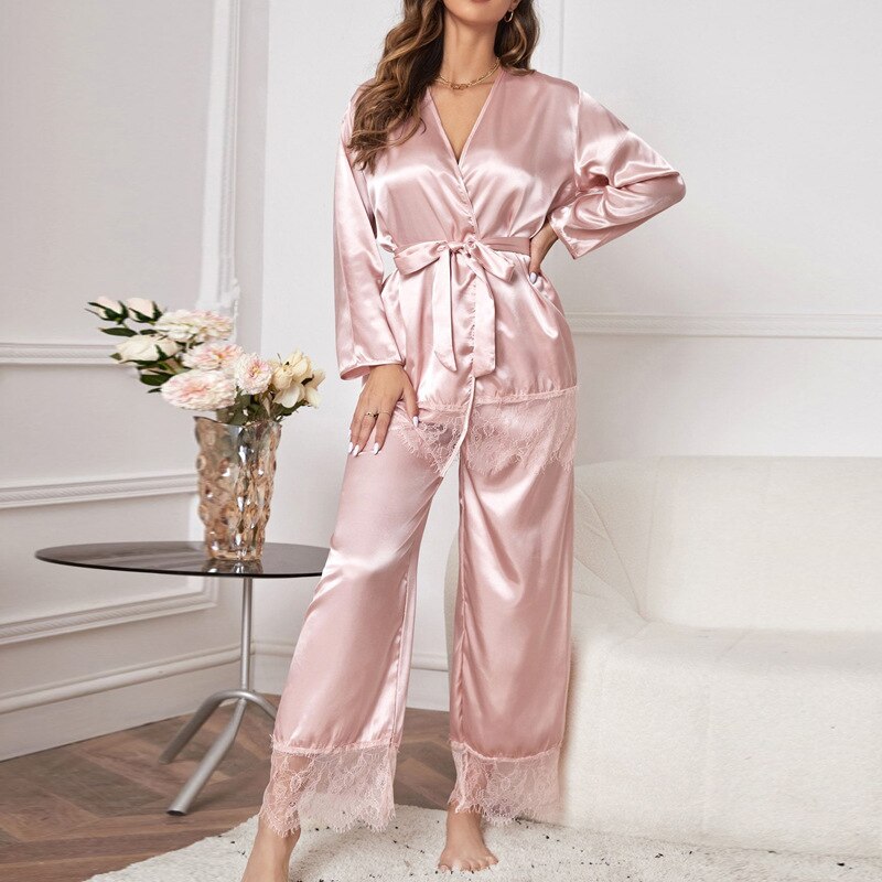 Elegant Drie-Delig Satijnen Pyjama Set voor Dames