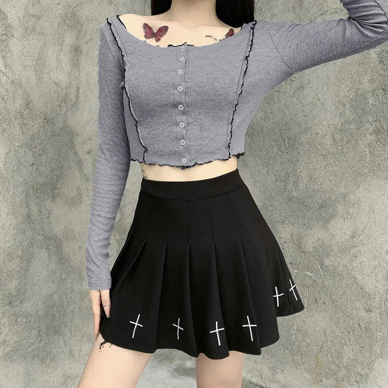 Hoge Taille Gothic Mini Rok met Plissé en Patroon