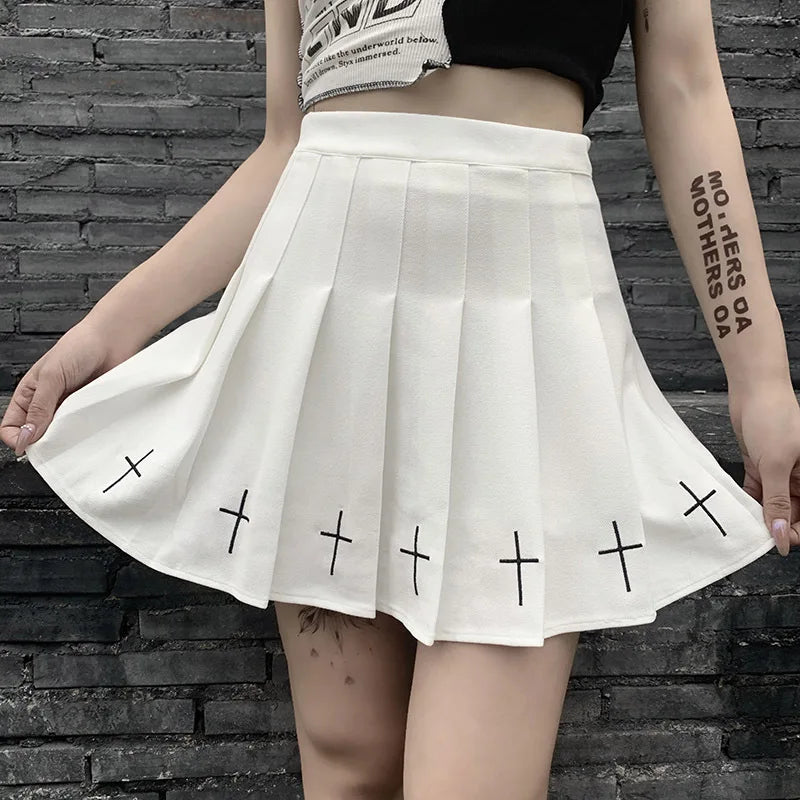 Hoge Taille Gothic Mini Rok met Plissé en Patroon
