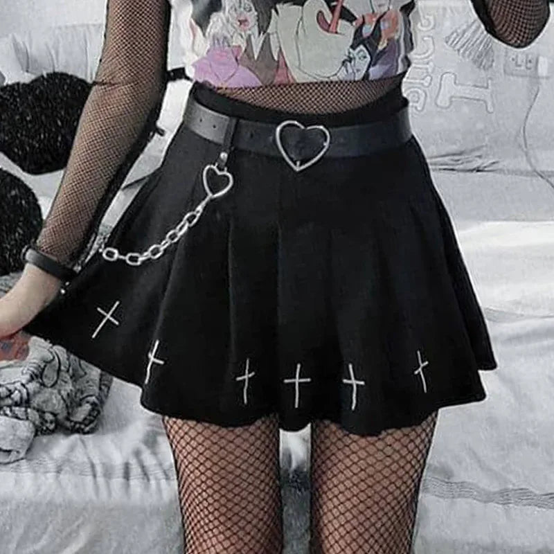 Hoge Taille Gothic Mini Rok met Plissé en Patroon