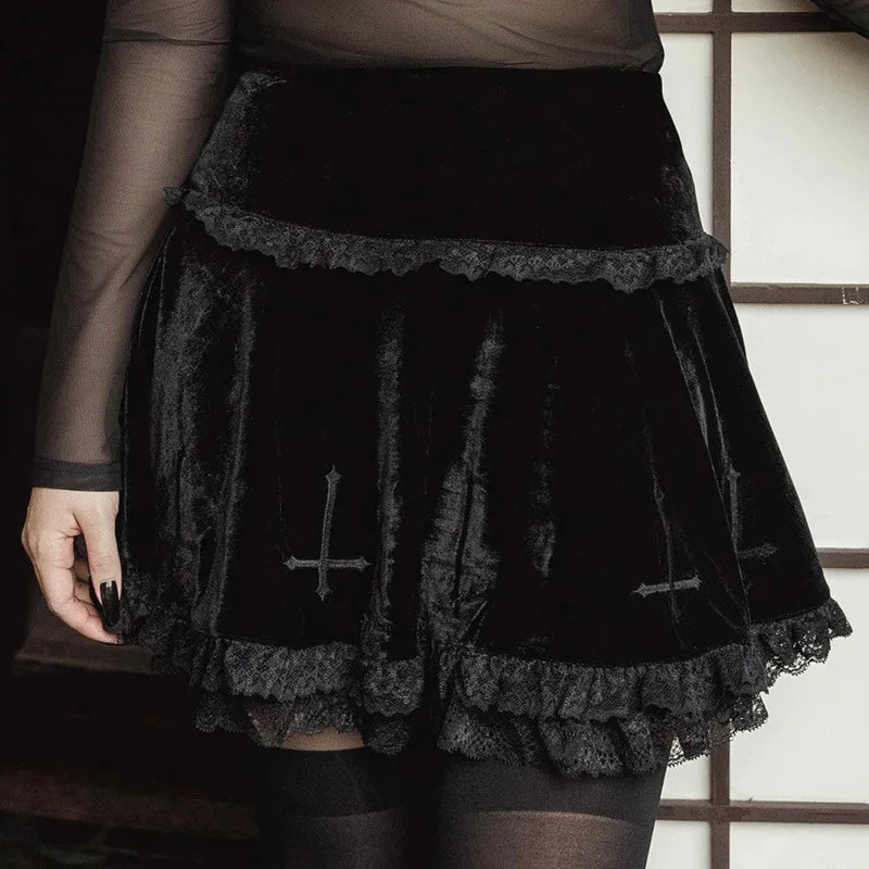 Zwarte Gothic Kantrok met Sexy Zomer Borduursel