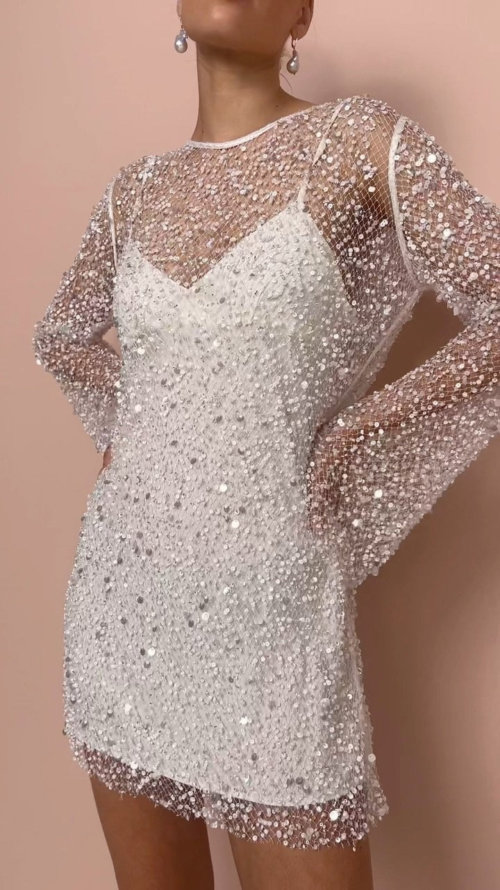 Elegante Beaded Doorzichtige Sling Jurk Set - 2-delig