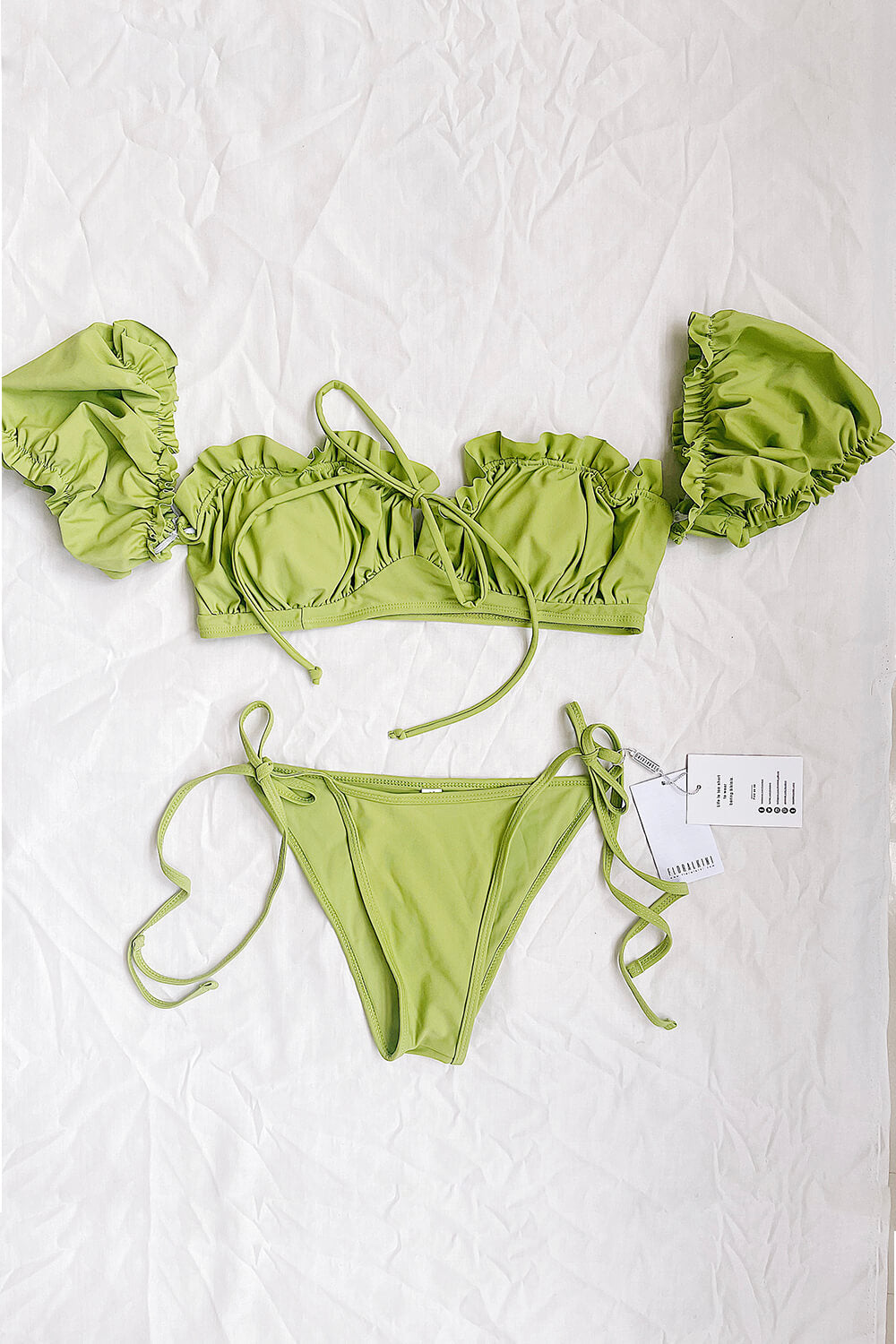 Pistache Groene Bikini Onderdeel Met Touwtjesluiting