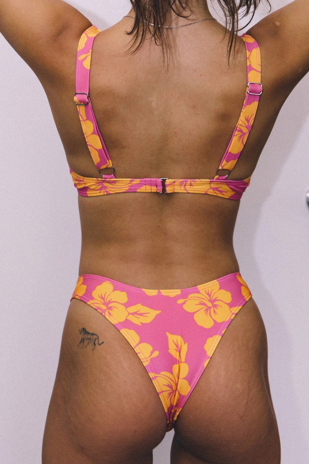 Roze en Oranje Bloemenprint Hoge Taille Bikini Onderdeel
