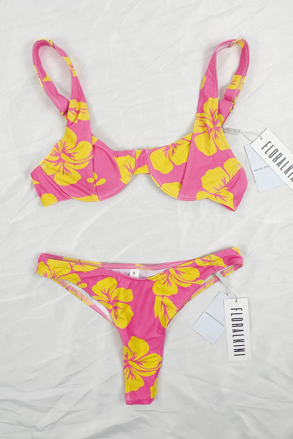 Roze en Oranje Bloemenprint Bikini Top met Ondersteuning