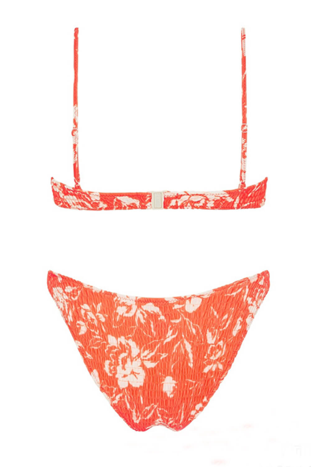 Zalm Kleurige Bloemen Ruched Crop Bikini Top
