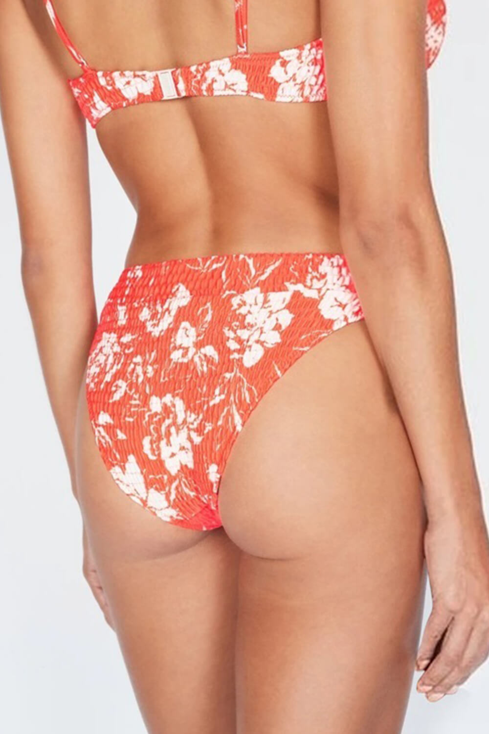 Salmon Bloemen Rimpel Hoog Taille Bikini Onderdeel Stijlvol