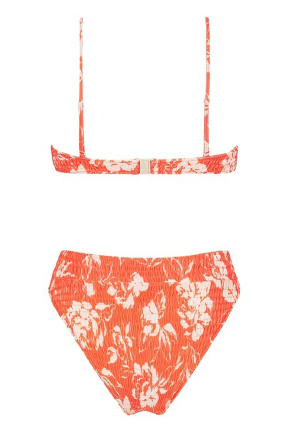 Salmon Bloemen Rimpel Hoog Taille Bikini Onderdeel Stijlvol