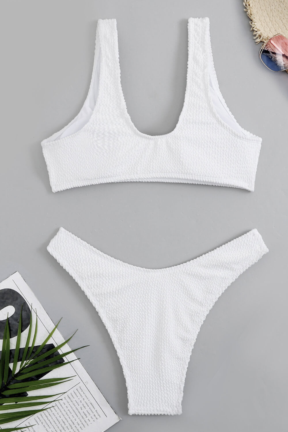 Witte Crinkle Scoop Bikini Top Voor Stijlvolle Zomer
