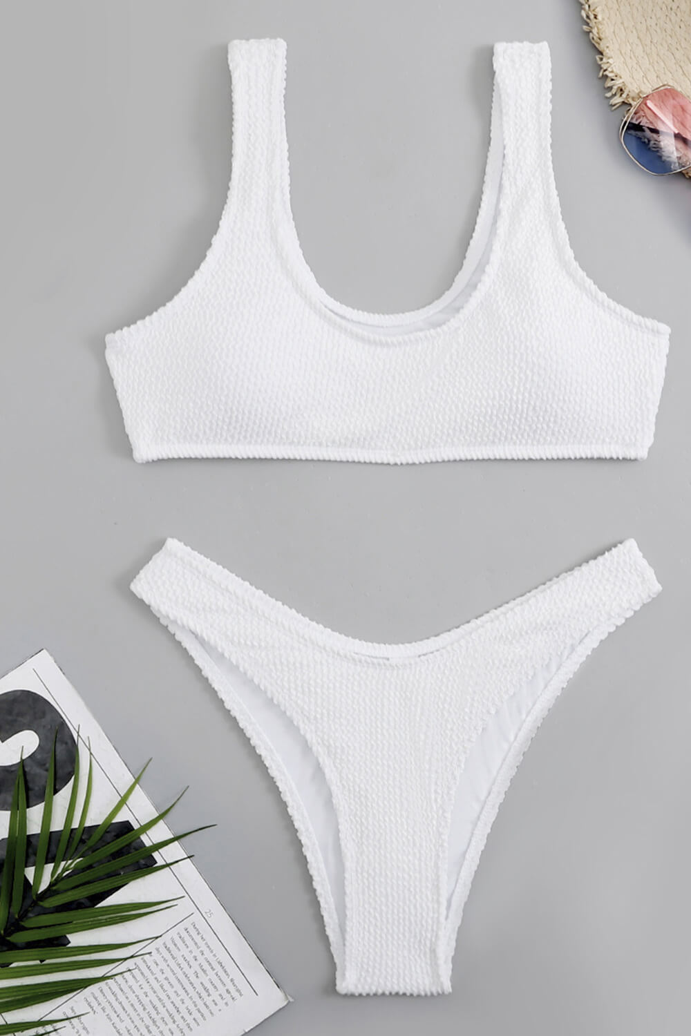 Witte Crinkle Scoop Bikini Top Voor Stijlvolle Zomer