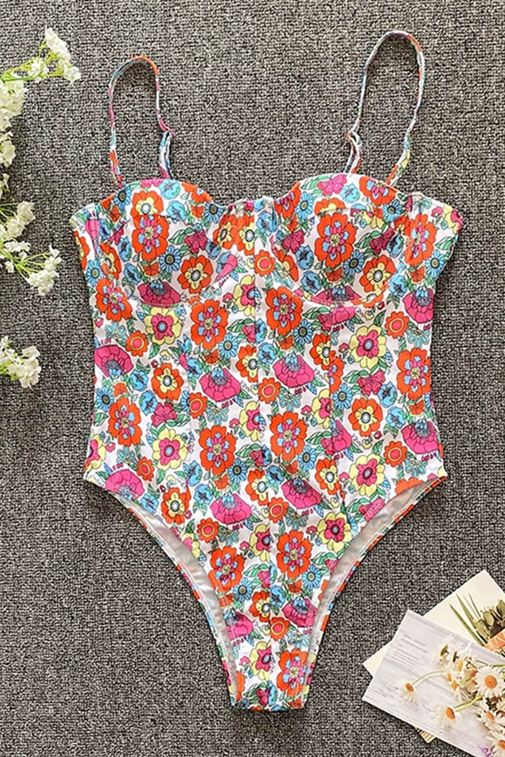 Zomer Bloemen Ondersteunde Eénstuk Badpak voor Dames