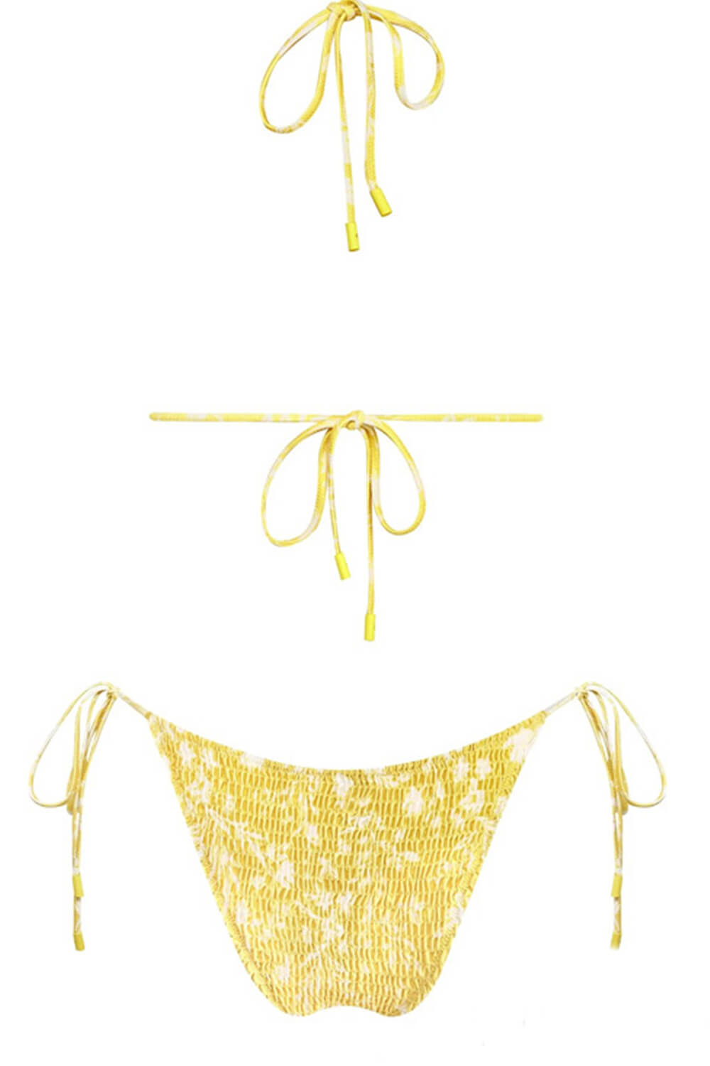 Geel Bloemen Crinkle Halter Bikini Set voor Vrouwen