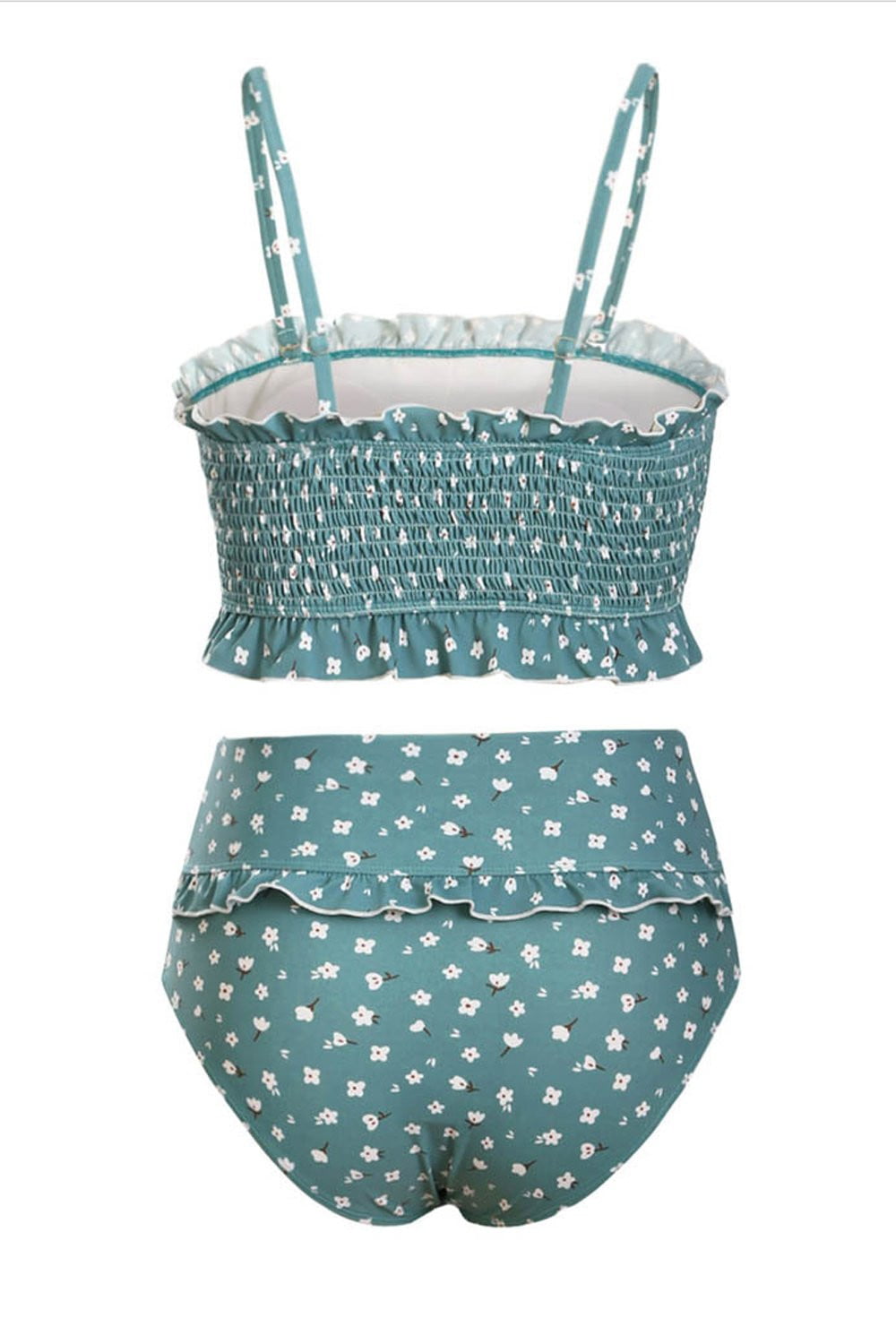 Lichtblauwe Bikinibroek met Bloemen en Volle Bedekking