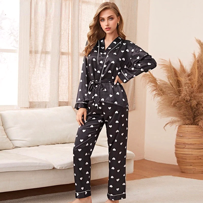 Stijlvolle Zijden Pyjama Set met Lange Mouwen
