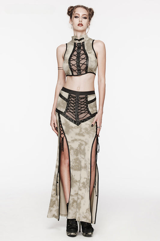 Dames Doorzichtige Mesh Rok met Touw en Split