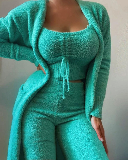 Luxe Fluwelen Pyjama Set Met Crop Top En Lange Broek