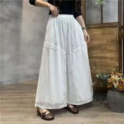 Boho Broek met Wijde Pijpen en Elegante Kantinzet - Stijlvol en Comfortabel