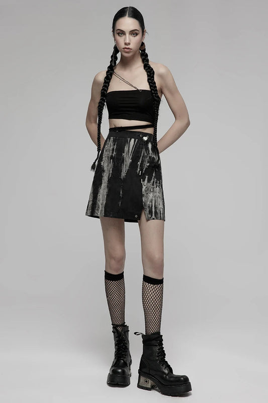 Vrouwelijke Mini A-Lijn Rok met Tie-Dye en Sexy Split