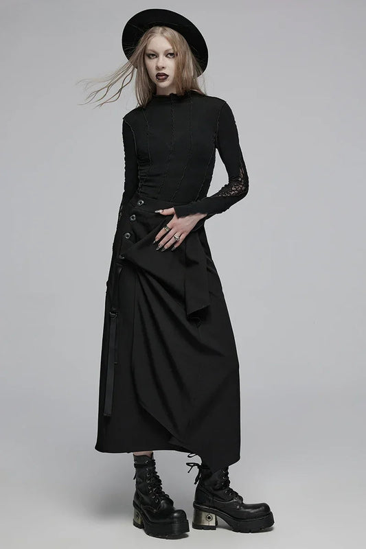 Vrouwen Casual Zwarte Rok met Hoge Taille en Asymmetrisch Design