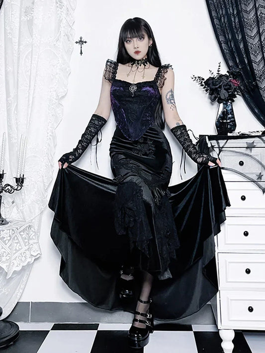 Vintage Goth Elegante Hoge Taille Vrouwen Rok met Bloemen