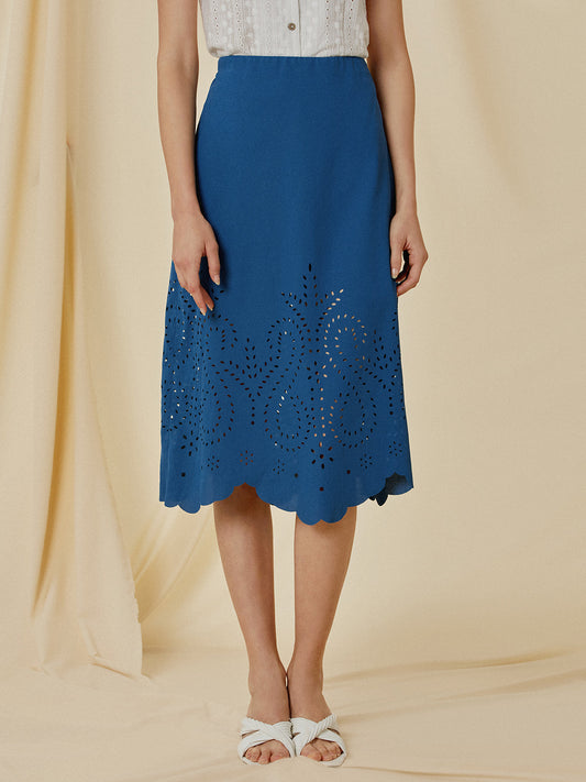 Elegante Midi Rok met Hoge Taille en Eyelet Detail