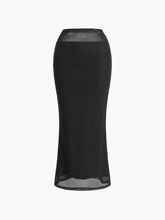 Hoog Taille Elegante Net Maxi Rok voor Vrije Tijd