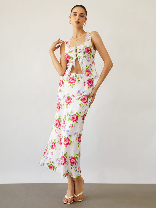 Trendy Bloemen Midi Rok met Mooie Val