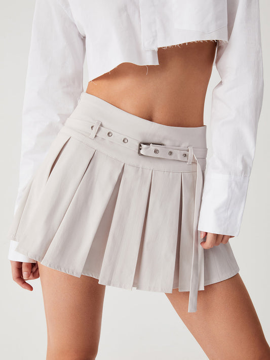 Stijlvolle Mini Rok met Ceintuur en Plissé Design