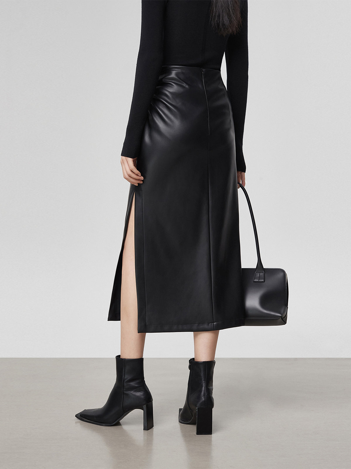 Stijlvolle Faux Leren Midi Rok met Split
