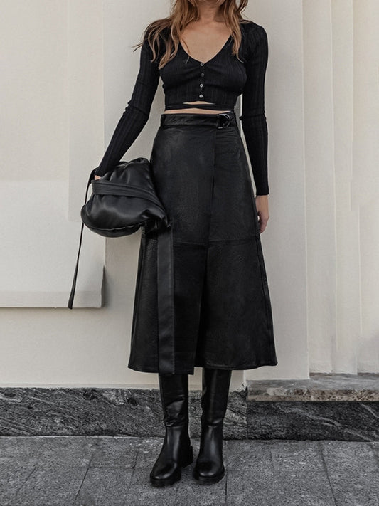 Eyes On Me Trendy Leren Rok Met Ceintuur Stijlvol