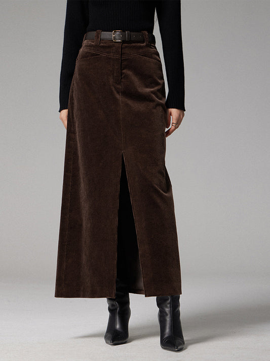 Maxi Rok Met Zakjes Van Corduroy En Split
