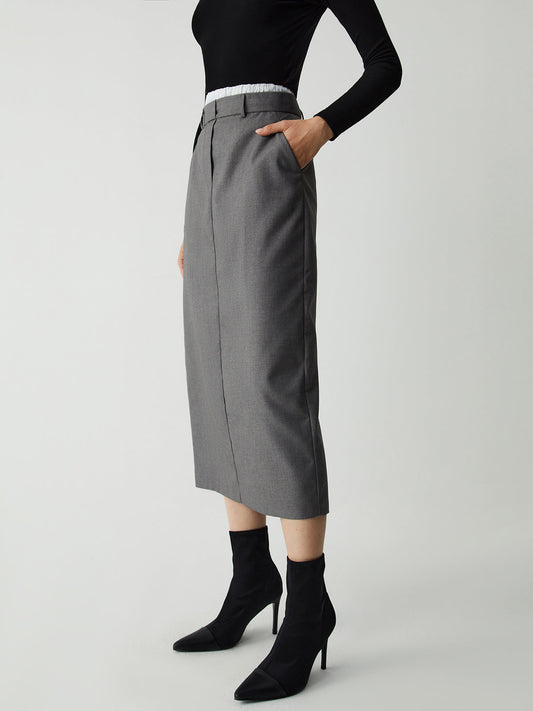 Patchwork Tailleband Met Trendy Zakken Midi Rok