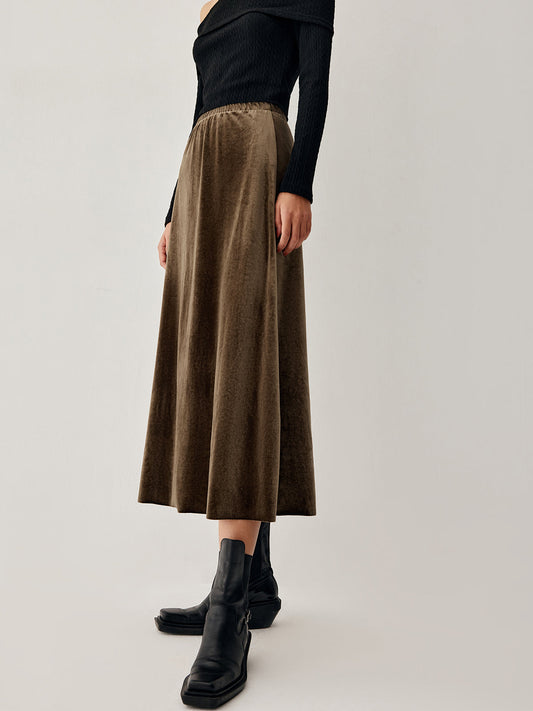 Stijlvolle Mocha Velours Maxi Rok voor Elke Gelegenheid