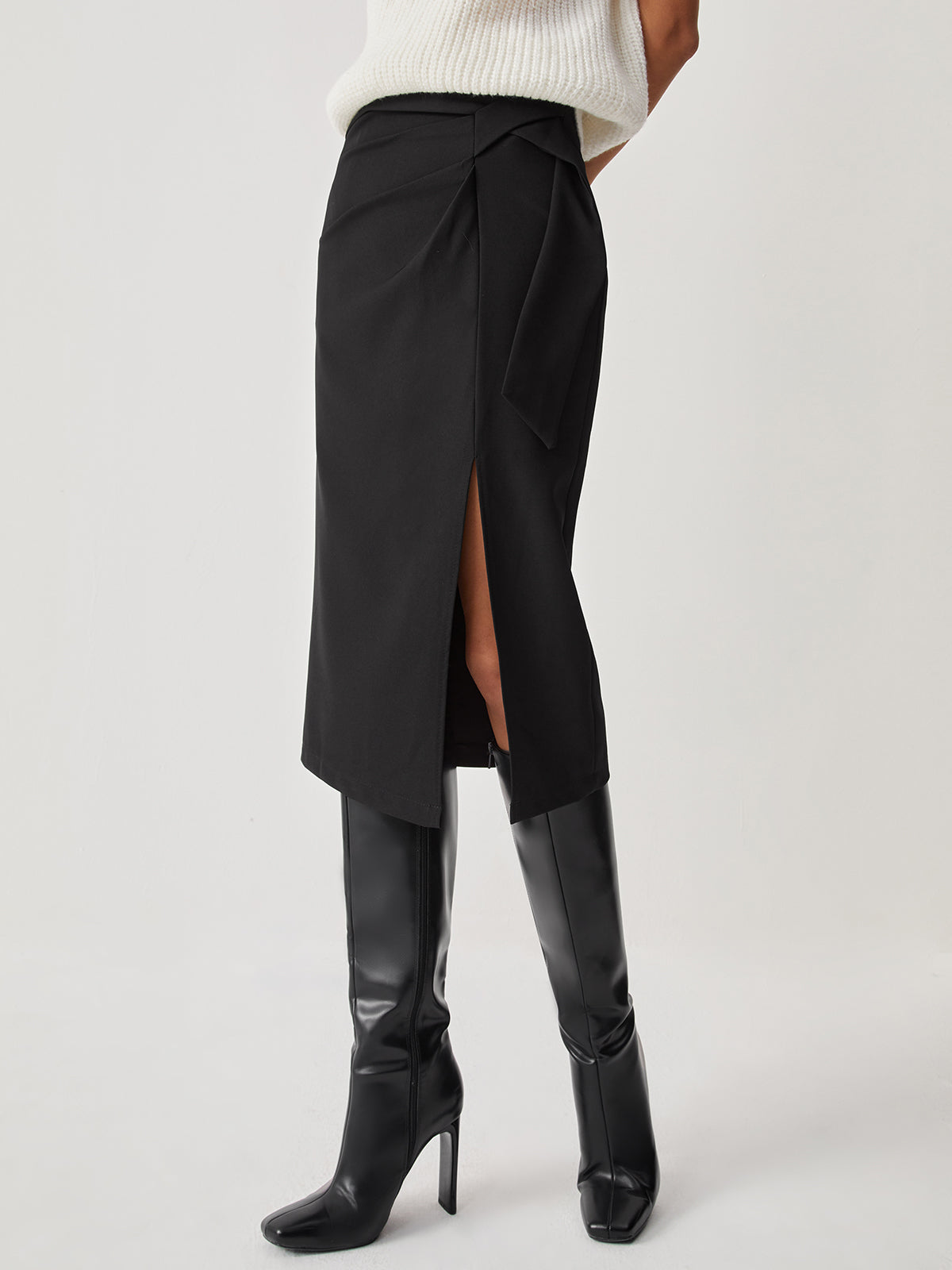 Trendmatige Hoog Taille Midi Rok met Split