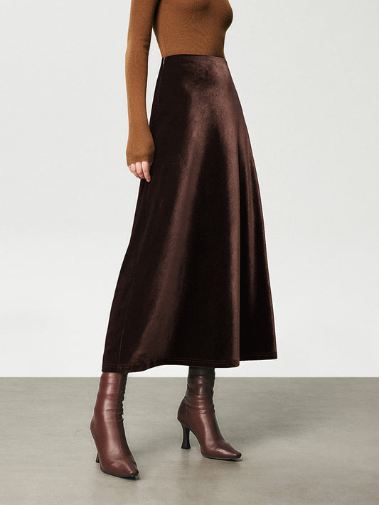 Stijlvolle Hoge Taille Velours Maxi Rok