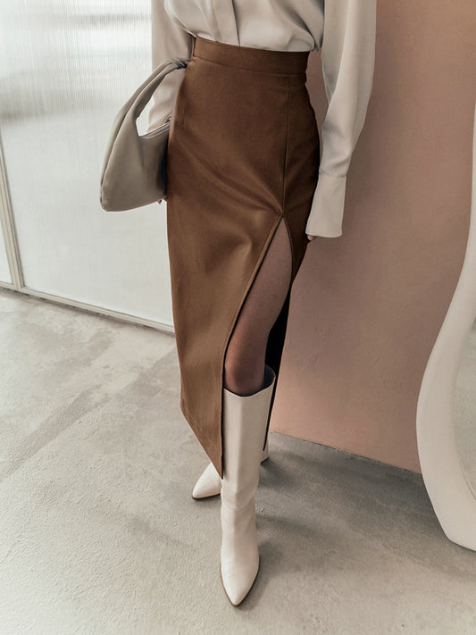 Stijlvolle Leren Midi Rok met Splits