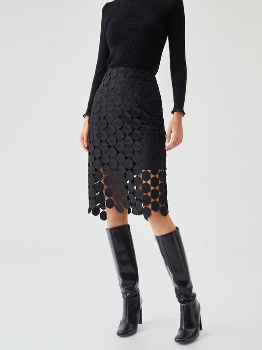 Stijlvolle Multi Hexagon Gelaagde Midi Rok