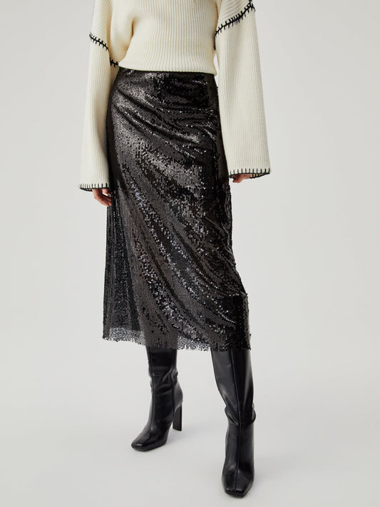 Stijlvolle Midi Rok met Mesh Pailletten Detail