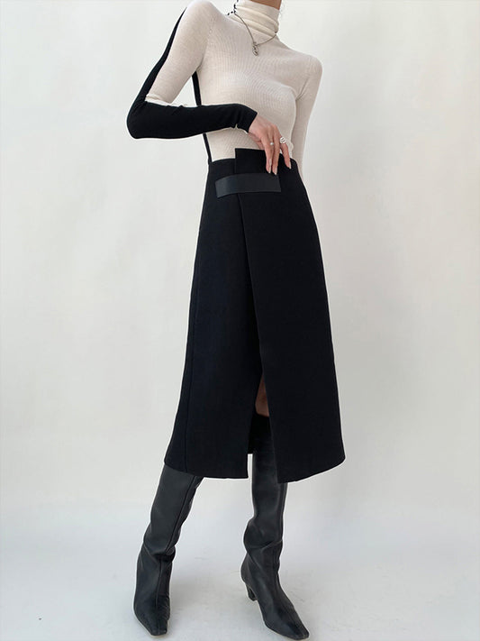 Hoge Taille Tweed Modieuze Asymmetrische Midi Rok