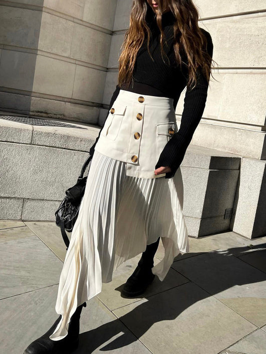 Modieuze Midi Rok met Asymmetrische Plooien