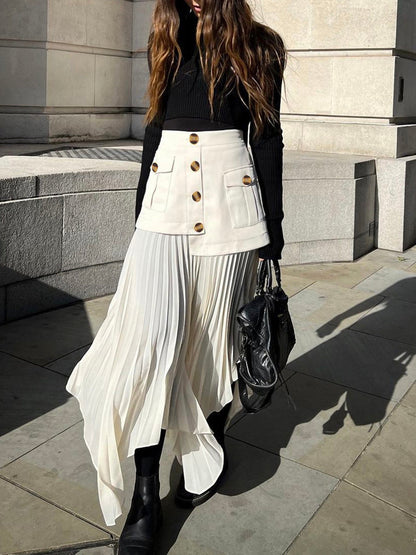 Modieuze Midi Rok met Asymmetrische Plooien