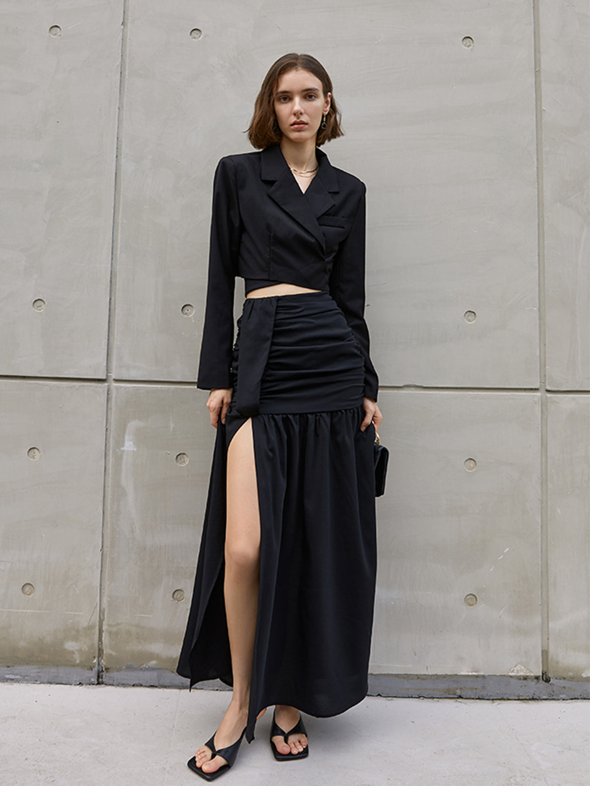 Patchwork Plissé Rimpel Trendy Split Maxi Rok Stijlvol