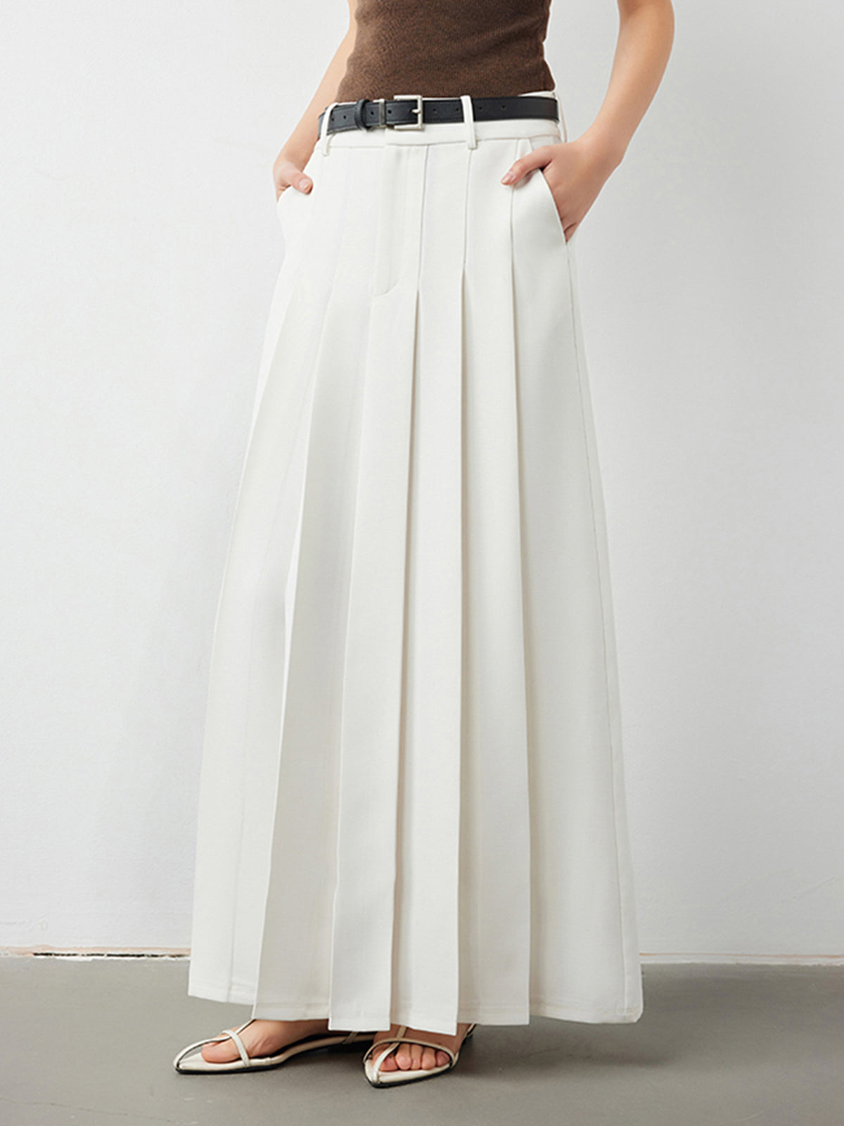 Stijlvolle Maxi Rok met Plissé en Hoge Taille